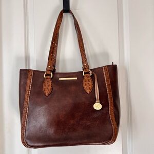 Brahmin Brown Crocodile Print Leather Handbag Classic Purse 10"H x 15"W